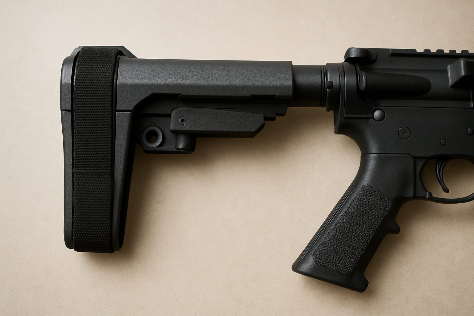 close-up of a firearm brace attachment